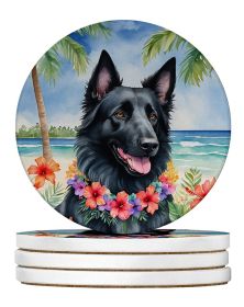 Belgian Sheepdog Luau Large Sandstone Coasters Pack of 4 Absorbent Round Coasters Decor Gifts for Men or Women, 4 in, Multicolor