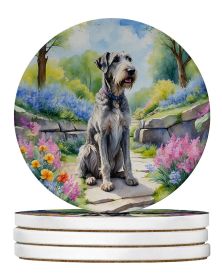 Irish Wolfhound Spring Path Large Sandstone Coasters Pack of 4 Absorbent Round Coasters Decor Gifts for Men or Women, 4 in, Multicolor