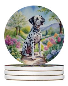 Dalmatian Spring Path Large Sandstone Coasters Pack of 4 Absorbent Round Coasters Decor Gifts for Men or Women, 4 in, Multicolor