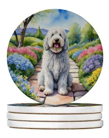 Komondor Spring Path Large Sandstone Coasters Pack of 4 Absorbent Round Coasters Decor Gifts for Men or Women, 4 in, Multicolor