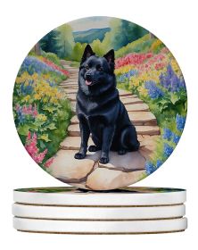 Schipperke Spring Path Large Sandstone Coasters Pack of 4 Absorbent Round Coasters Decor Gifts for Men or Women, 4 in, Multicolor