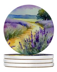 Lavender in Watercolor Large Sandstone Coasters Pack of 4 Absorbent Round Coasters Decor Gifts for Men or Women, 4 in, Multicolor