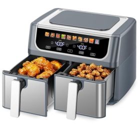 Double-basket Air Fryer, With A 9.5-liter Large Capacity, Independent Temperature Control, And 10 Preset Modes (Option: Gray)