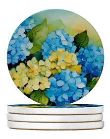 Hydrangeas in Watercolor Large Sandstone Coasters Pack of 4 Absorbent Round Coasters Decor Gifts for Men or Women, 4 in, Multicolor (Default: Default)